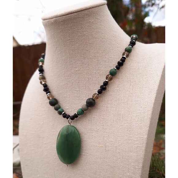 Gemstone Beaded Pendant Necklace | Bohemian Goth Necklace | Whimsigoth - Picture 2 of 9